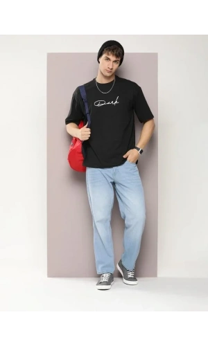 Erkek Baskılı Oversize T-shirt - Siyah