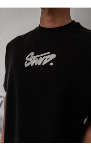 Erkek Baskılı Oversize T-shirt - Siyah