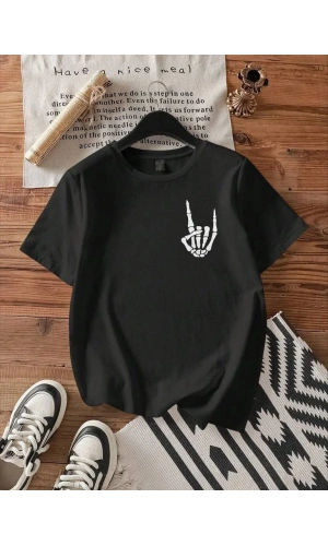 Erkek Baskılı Oversize T-shirt - Siyah