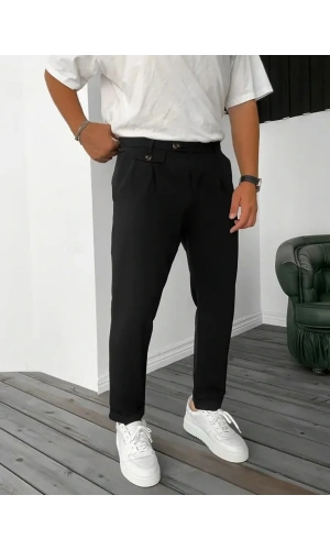 Erkek Belden Düğmeli Cepli Dokuma Pantolon