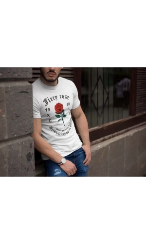 Erkek Bisiklet Yaka Baskılı Oversize T-Shirt - Beyaz