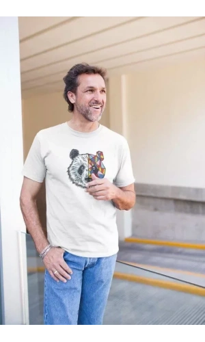 Erkek Bisiklet Yaka Baskılı Oversize T-Shirt - Beyaz