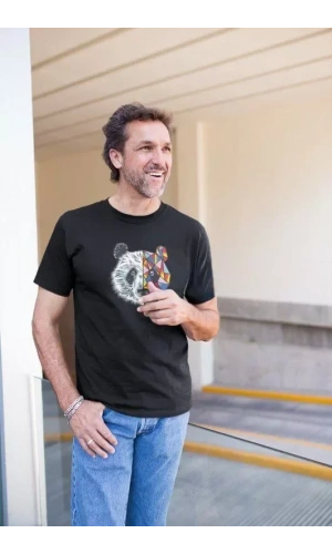 Erkek Bisiklet Yaka Baskılı Oversize T-Shirt - Siyah