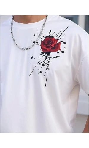 Erkek Bisiklet Yaka Kısa Kol Baskılı T-shirt - Beyaz