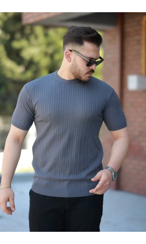 Erkek Bisiklet Yaka örgü Desenli Kısa örme Triko Kısa Kollu T-shirt