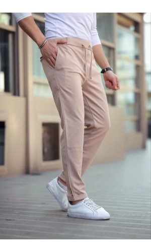 Erkek Diagonel Mikro Dokulu Cepli Beli Lastilki Pantolon - Gri