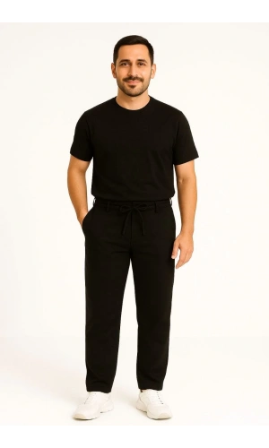 Erkek Diagonel Mikro dokulu Cepli Pantolon - Siyah