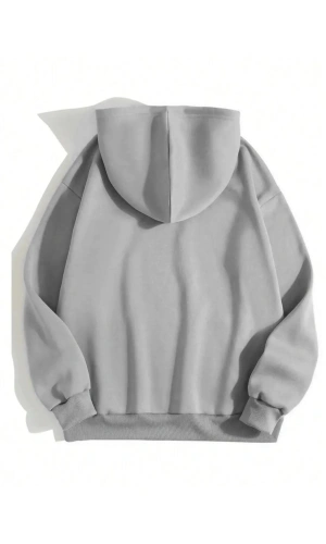 Erkek Düz Kapüşonlu Sweat - Boyalı Gri