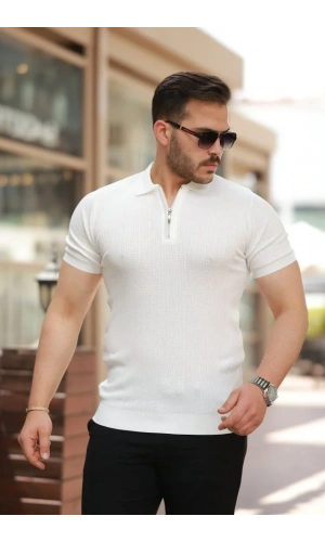 Erkek Fermuar Yakalı Kısa Kollu Tişört