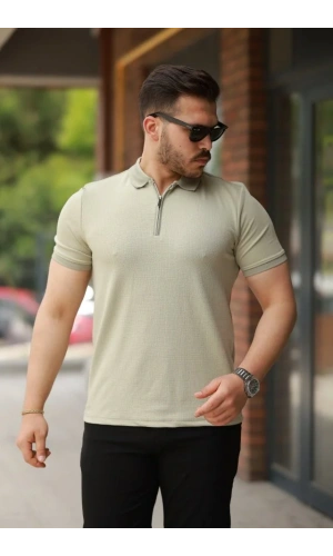 Erkek Fermuarlı Yaka Kısa Kollu Tişört
