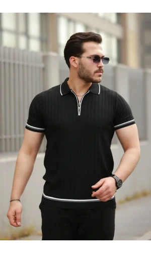 Erkek Fermuarlı Yakalı Kısa Kollu T-shirt