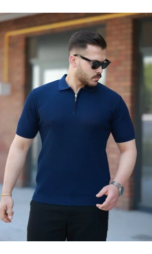 Erkek Fermuarlı Yakalı Kısa Kollu Tshirt