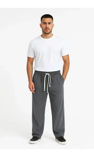 Erkek Fitilli Kadife Cepli Buggy Pantolon Oversize Rahat Kalıp - Füme