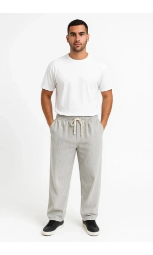 Erkek Fitilli Kadife Cepli Buggy Pantolon Oversize Rahat Kalıp - Gri