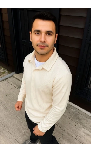 Erkek Fitilli Polar Sweatshirt – Düğmesiz Polo Yaka, Oversize Rahat Kalıp, Kalın Polar Kumaş, Kışlık Ve Baharlık Şık Günlük Üst - Beyaz