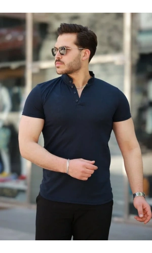 Erkek Hakim Yaka Dokuma Pamuklu Kumaş Kısa Kollu T-shirt
