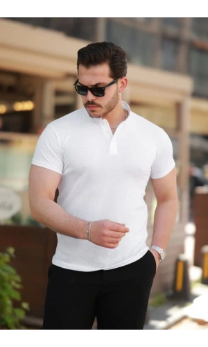 Erkek Hakim Yaka Dokuma Pamuklu Kumaş Kısa Kollu T-shirt