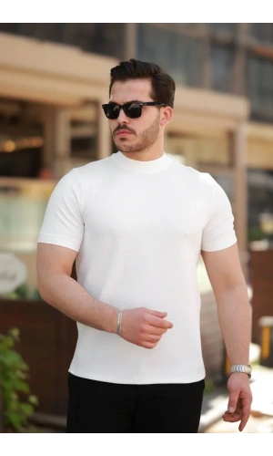 Erkek Ince çizgi Dokulu Kısa Kollu T-shirt