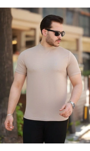 Erkek Ince çizgi Dokulu Kısa Kollu T-shirt