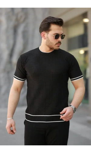 Erkek Jakarlı Ribanalı Kısa Kollu T-shirt