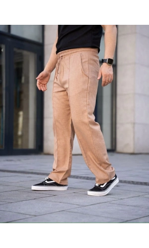 Erkek Keten Cepli Çıma Dikişli jogger Buggy Pantalon Rahat kalıp - Kahverengi