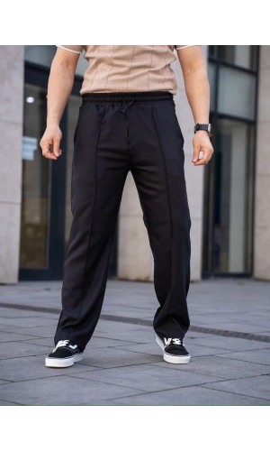 Erkek Keten Cepli Çıma Dikişli jogger Buggy Pantalon Rahat kalıp - Siyah