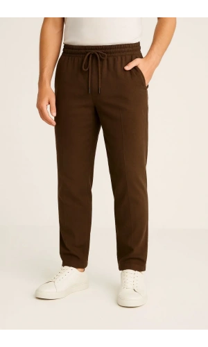 Erkek Keten Pantolon – Cepli, Beli Lastikli ve Bağcıklı, Nefes Alan Rahat Kalıp, Yazlık ve Baharlık Günlük Giyim, Şık & Konforlu Boru Paça Model - Kahverengi