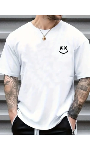 Erkek Kısa Kollu Bisiklet Yaka Baskılı Süprem Tişört