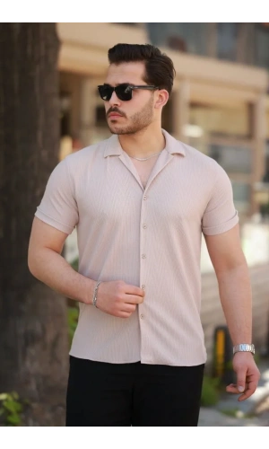 Erkek Ottoman Kumaş Apaj Yaka Kısa Kollu Gömlek