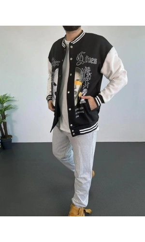 Erkek Oversize Kolej Ceket - Siyah