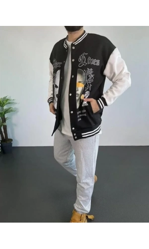 Erkek Oversize Kolej Ceket - Siyah