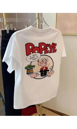 Erkek Oversize Tişörtü  Popeye the Sailor Retro Vintage Ispanak | Hediye olarak idealdir, farklı boyutları mevcuttur. - Beyaz