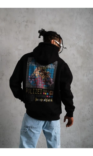 Erkek Patel Six Baskılı Kapüşonlu Sweat - Siyah