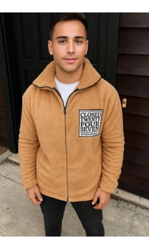 Erkek Polar Fermuarlı Sweatshirt – Kapüşonsuz, Cepli, Yumuşak Dokulu, Oversize Rahat Kalıp, Kışlık Sıcak Tutan Fermuarlı Üst - Kahverengi