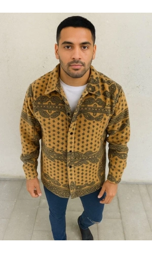 Erkek Polar Fermuarlı Sweatshirt – Kapüşonsuz, Cepli, Yumuşak Dokulu, Oversize Rahat Kalıp, Kışlık Sıcak Tutan Fermuarlı Üst - Sarı