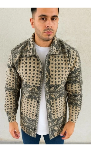 Erkek Polar Fermuarlı Sweatshirt – Kapüşonsuz, Cepli, Yumuşak Dokulu, Oversize Rahat Kalıp, Kışlık Sıcak Tutan Fermuarlı Üst - Bej