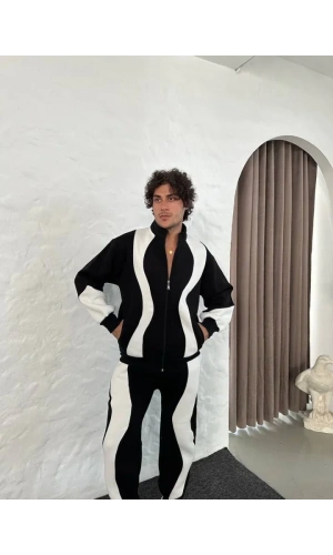 Erkek Premium Parçalı Eşofman Takım - Dik Yaka Fermuarlı Sweatshirt, - Siyah