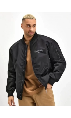 Erkek Unisex Bomber Mont – Siyah Renk, Atatürk Silüet Baskılı, Fermuarlı Cepli, Kapitone Astarlı, Bahar Kış Sezonu Günlük Ceket - Siyah