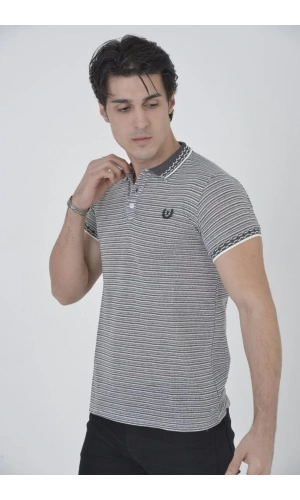 Erkek Yakalı Slim Fit Dokuma T-Shirt - Beyaz