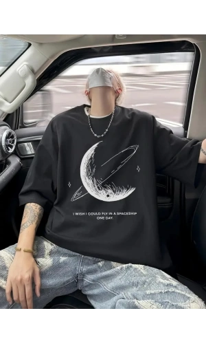 Erkekler için Siyah Tişört Grafik Genç Emo Vintage Gotik Rahat Büyük Beden Kısa Kollu Tişört Giysi Üst- Siyah