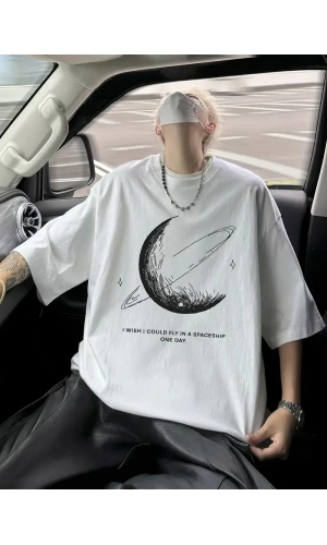 Erkekler için Siyah Tişört Grafik Genç Emo Vintage Gotik Rahat Büyük Beden Kısa Kollu Tişört Giysi Üst - Beyaz