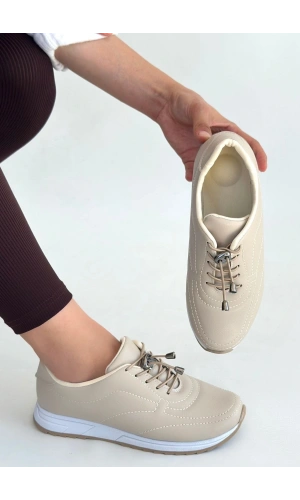 Finna Bej Cilt Bağcıklı Spor Ayakkabı