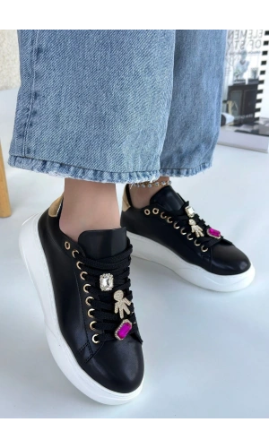 Gane Siyah Cilt Bağcıklı Spor Ayakkabı