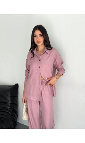Gömlek Pantolon ikili Takım - Toz Pembe