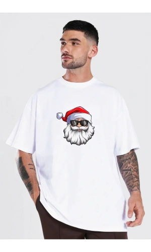Gözlüklü Noel Baba T-shirt - Beyaz