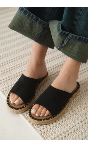 Grey Süet Siyah Kadın Terlik