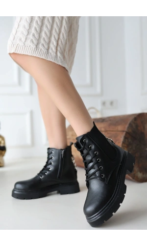 Harte Siyah Cilt Bağcıklı Bot