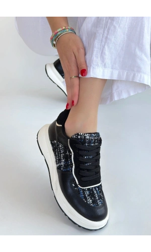 Hawer Siyah Cilt Bağcıklı Spor Ayakkabı