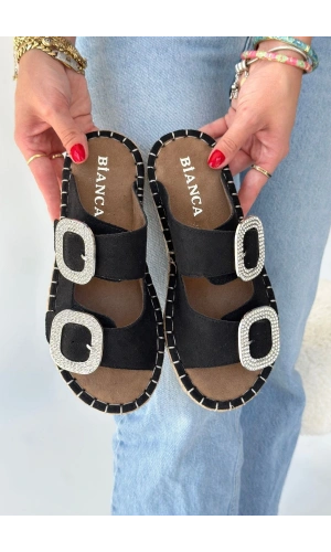 Hertas Siyah Nubuk Tokalı Terlik