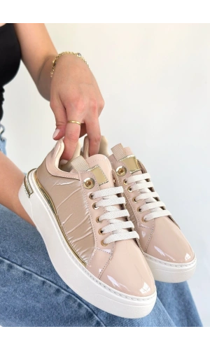 Hley Bej Rugan Paraşüt Detaylı Bağcıklı Spor Ayakkabı